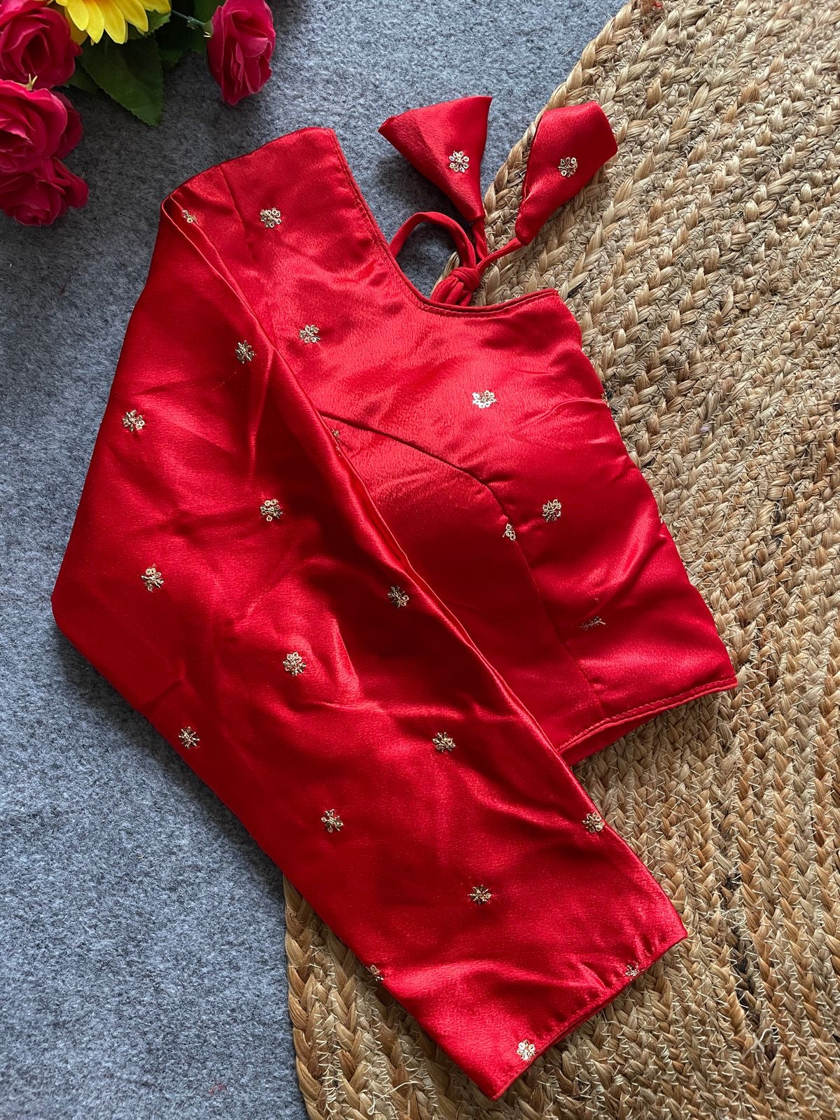 Readymade satin blouse - white, Gold, Red, Orange, Fuchsia Colors