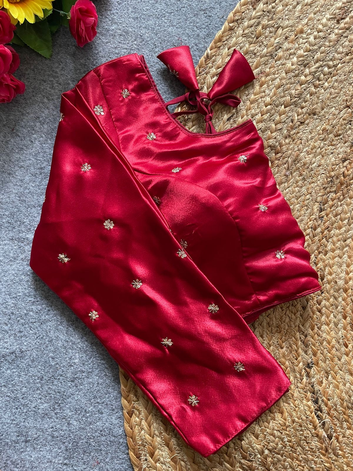 Readymade satin blouse - white, Gold, Red, Orange, Fuchsia Colors