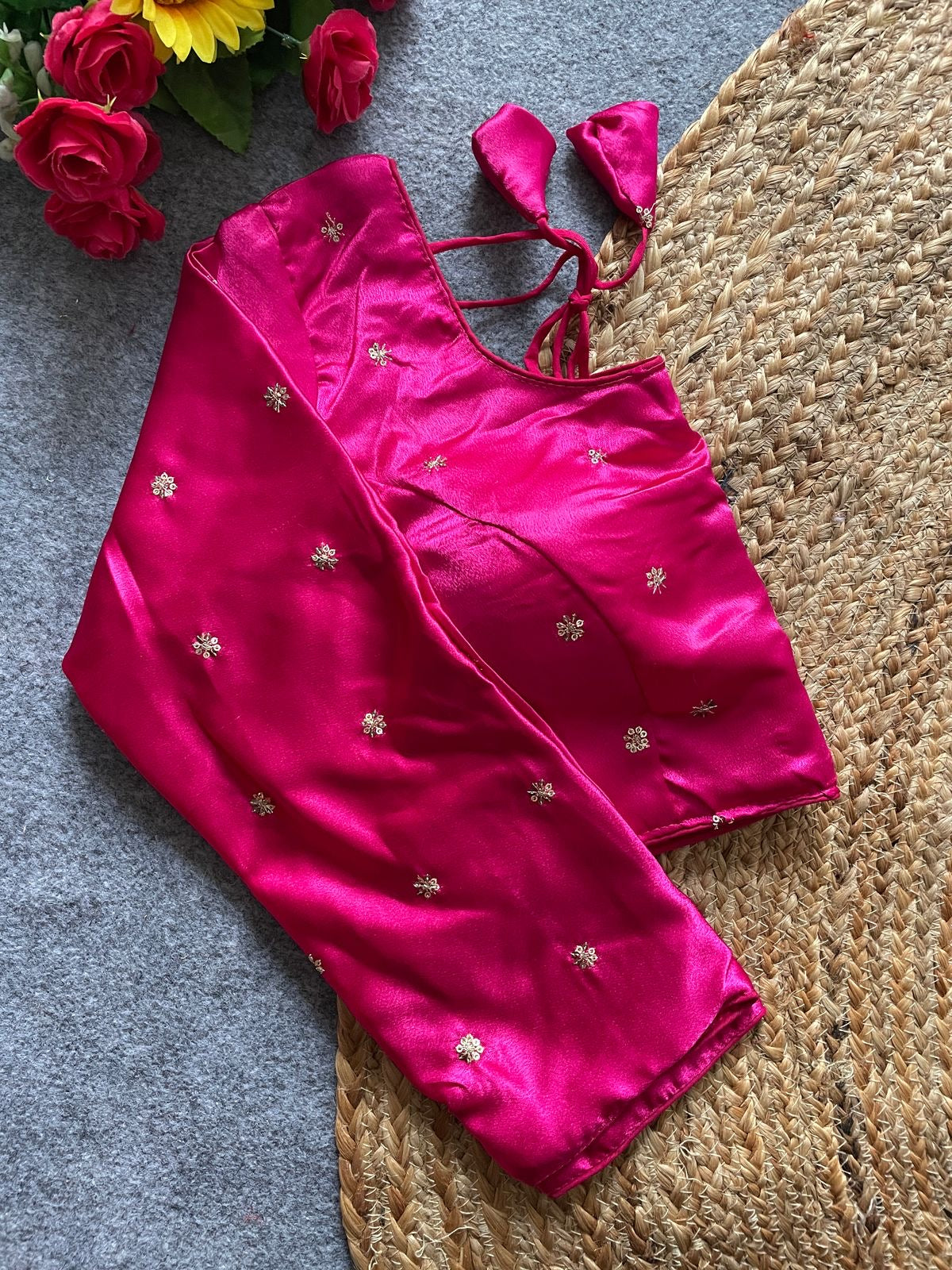 Readymade satin blouse - white, Gold, Red, Orange, Fuchsia Colors