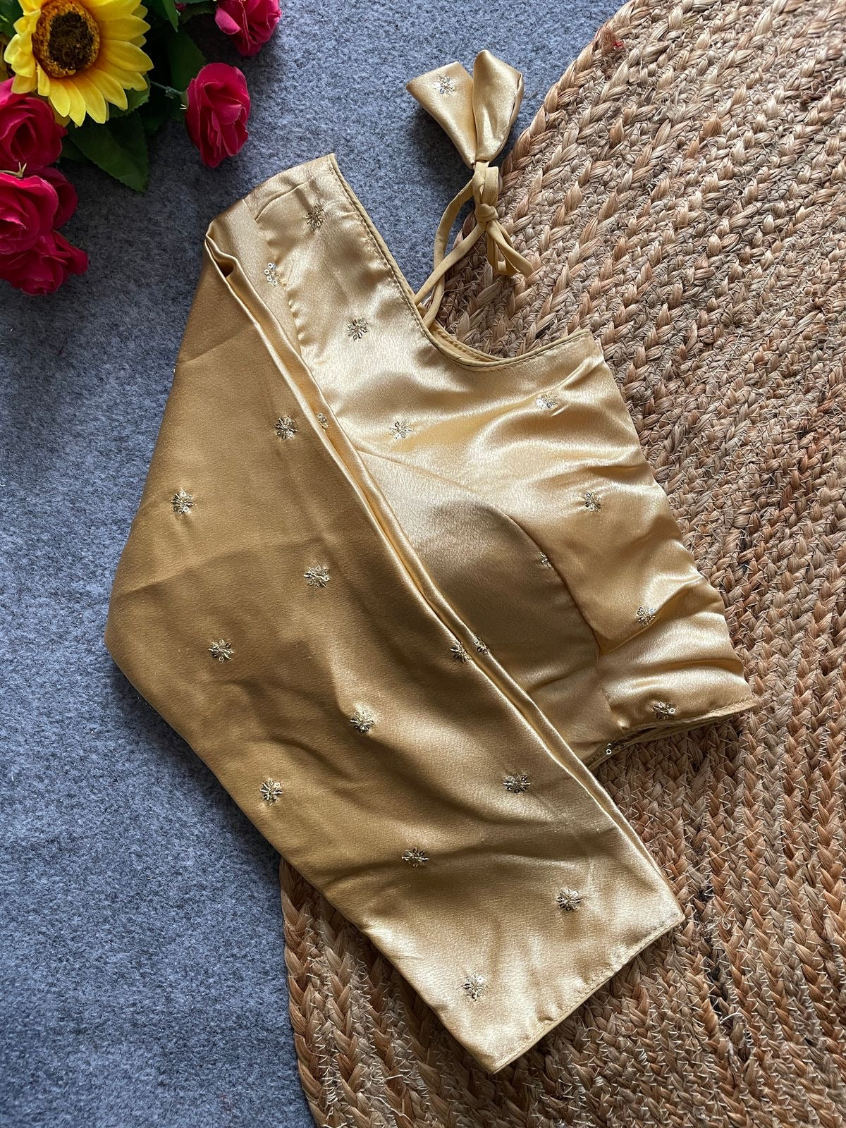 Readymade satin blouse - white, Gold, Red, Orange, Fuchsia Colors