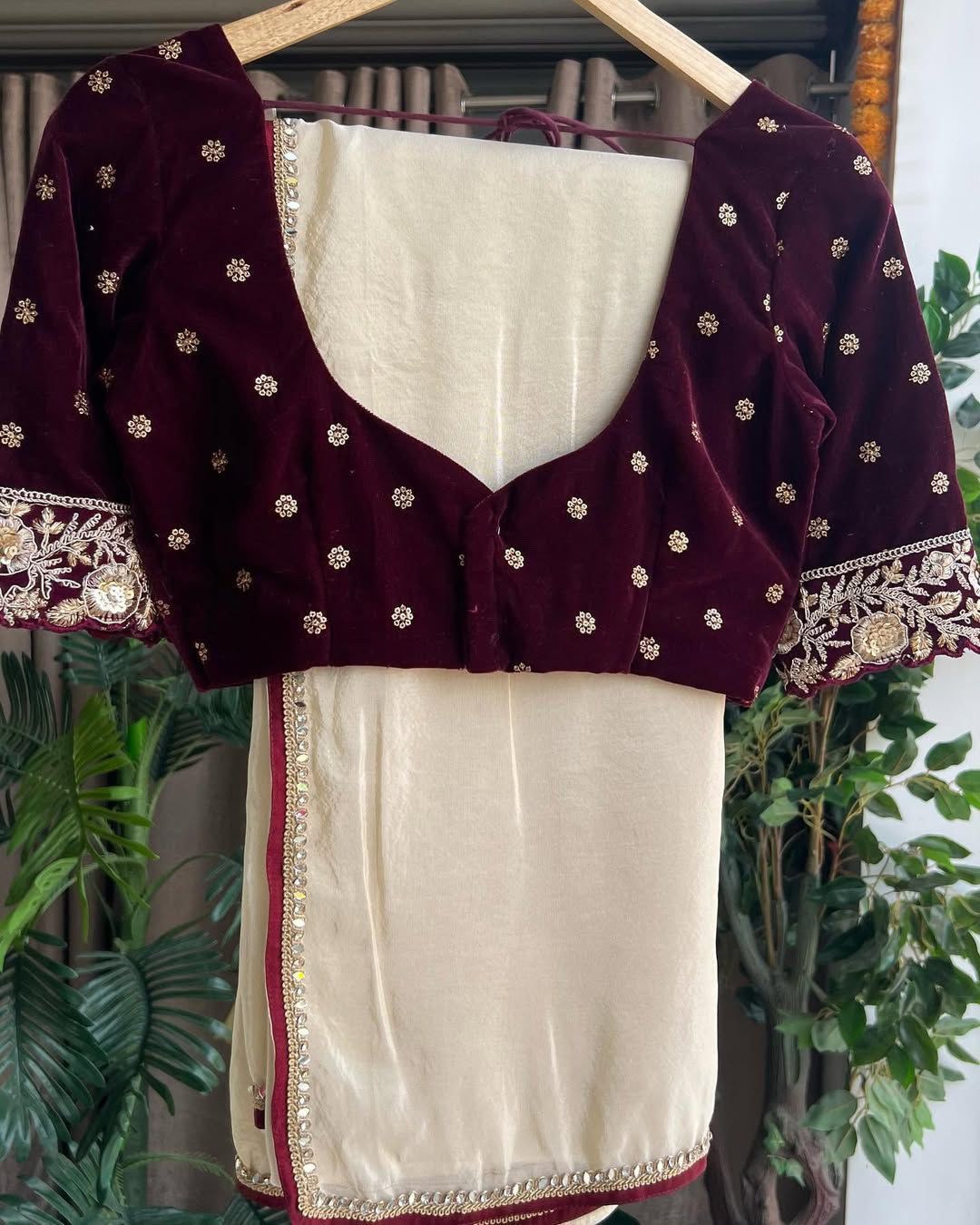 Lace Saree Along With Fully Stitched Pure Velvet Embroidery (SOLD OUT)