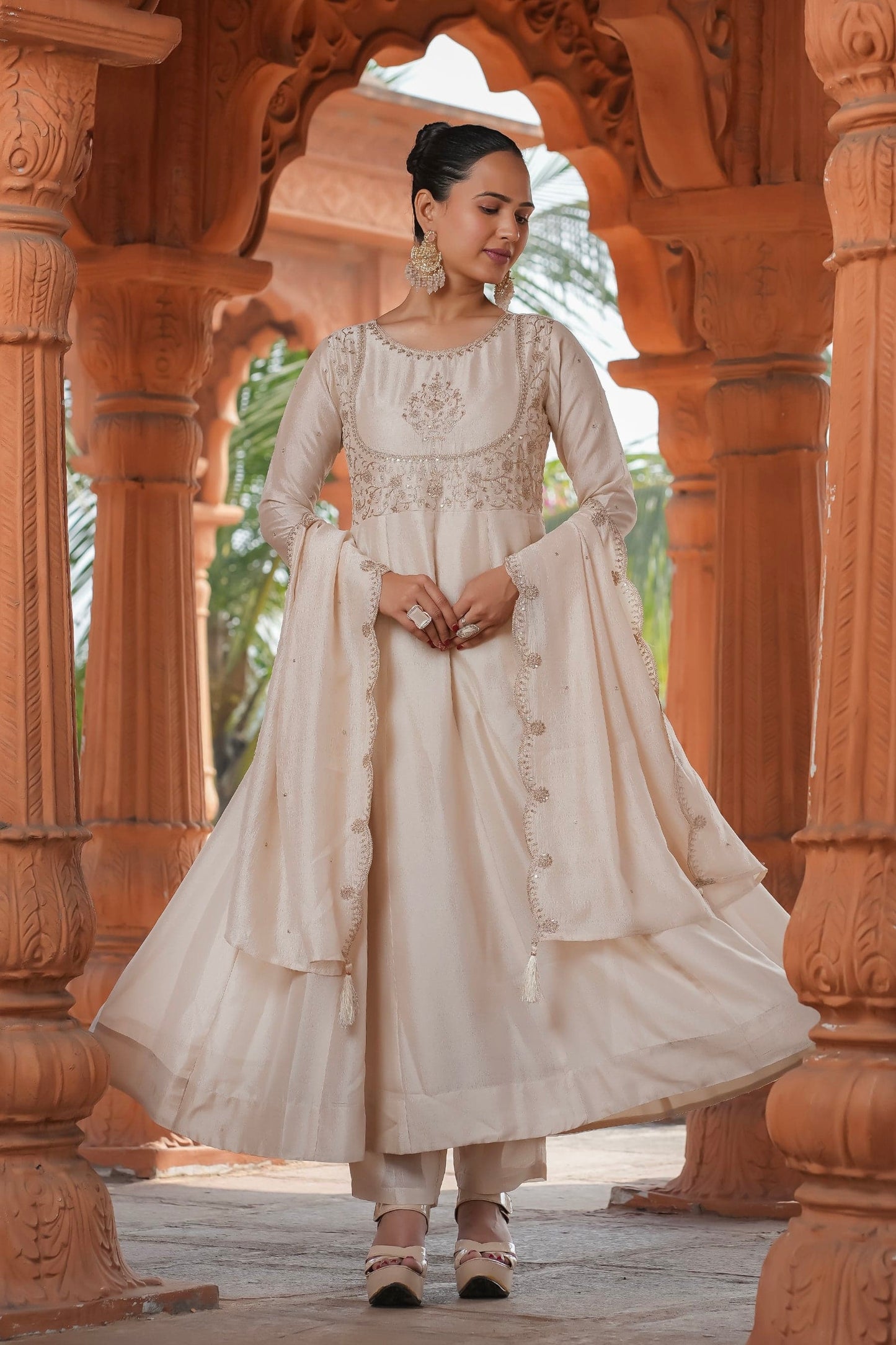 The most amazing Beautiful collection of Vichitra Silk embroidery work Top with plain Bottom & Vichitra silk embroidered cut work Dupatta
