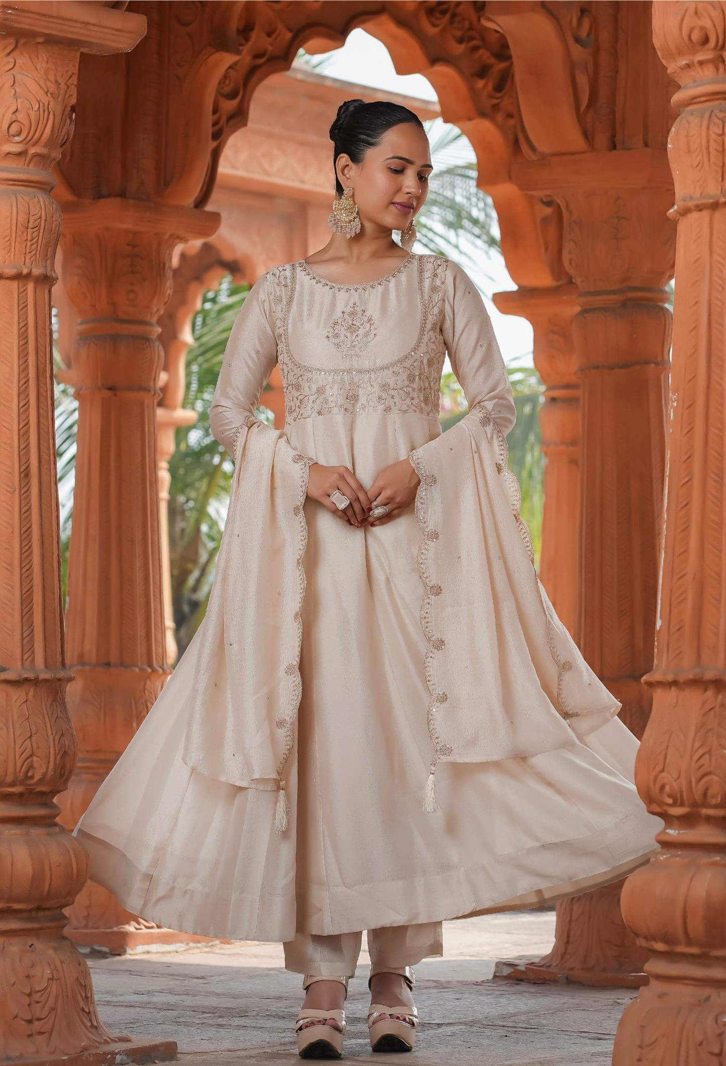 The most amazing Beautiful collection of Vichitra Silk embroidery work Top with plain Bottom & Vichitra silk embroidered cut work Dupatta