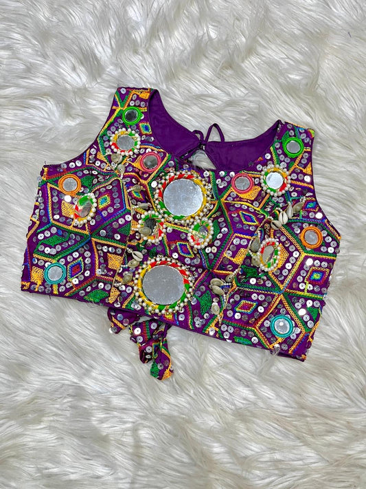 Heavy Embroidery +Real Mirror HandWork with Real kaudi / Readymade Blouse - Navratri Collection