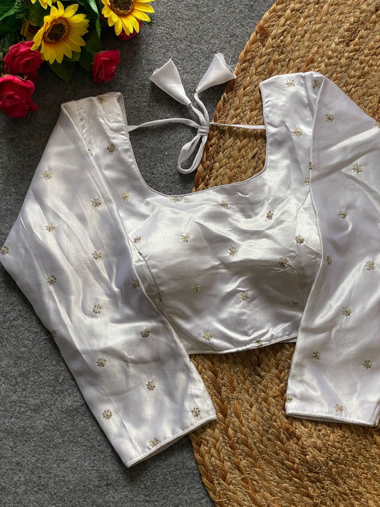 Readymade satin blouse - white, Gold, Red, Orange, Fuchsia Colors