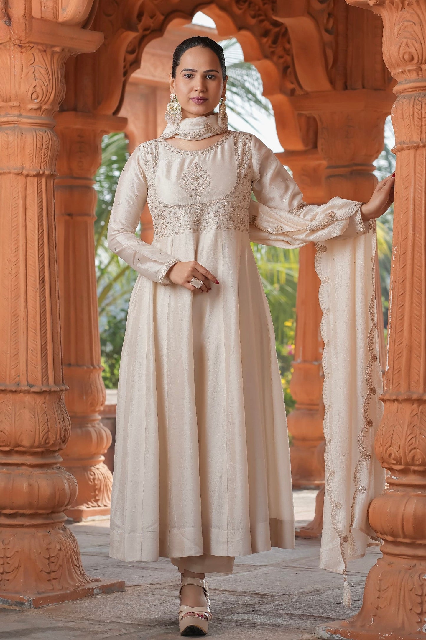The most amazing Beautiful collection of Vichitra Silk embroidery work Top with plain Bottom & Vichitra silk embroidered cut work Dupatta