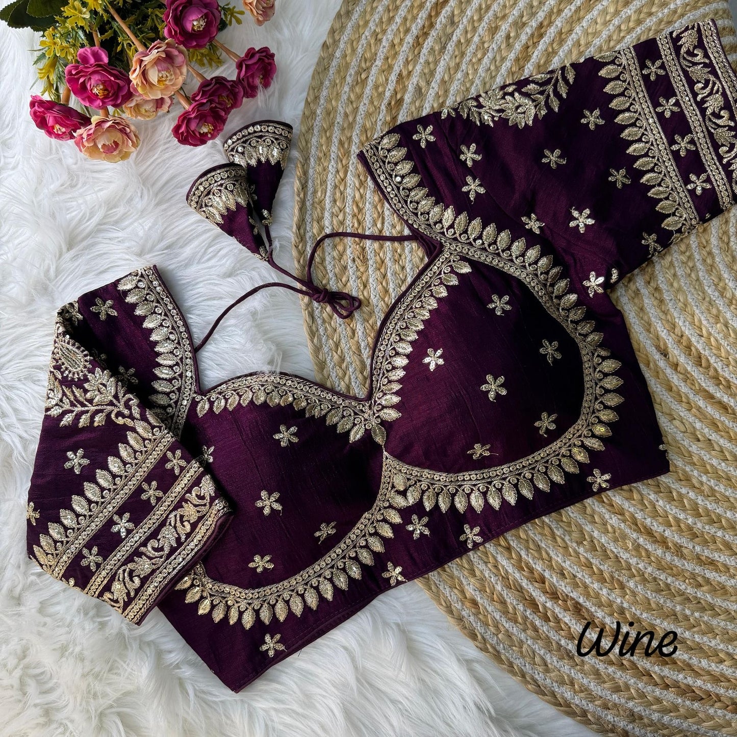 Royal Bridal Wear Blouse - Wine Color (free size)