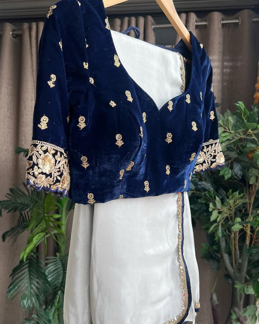 Lace Saree Along With Fully Stitched Pure Velvet Embroidery (SOLD OUT)