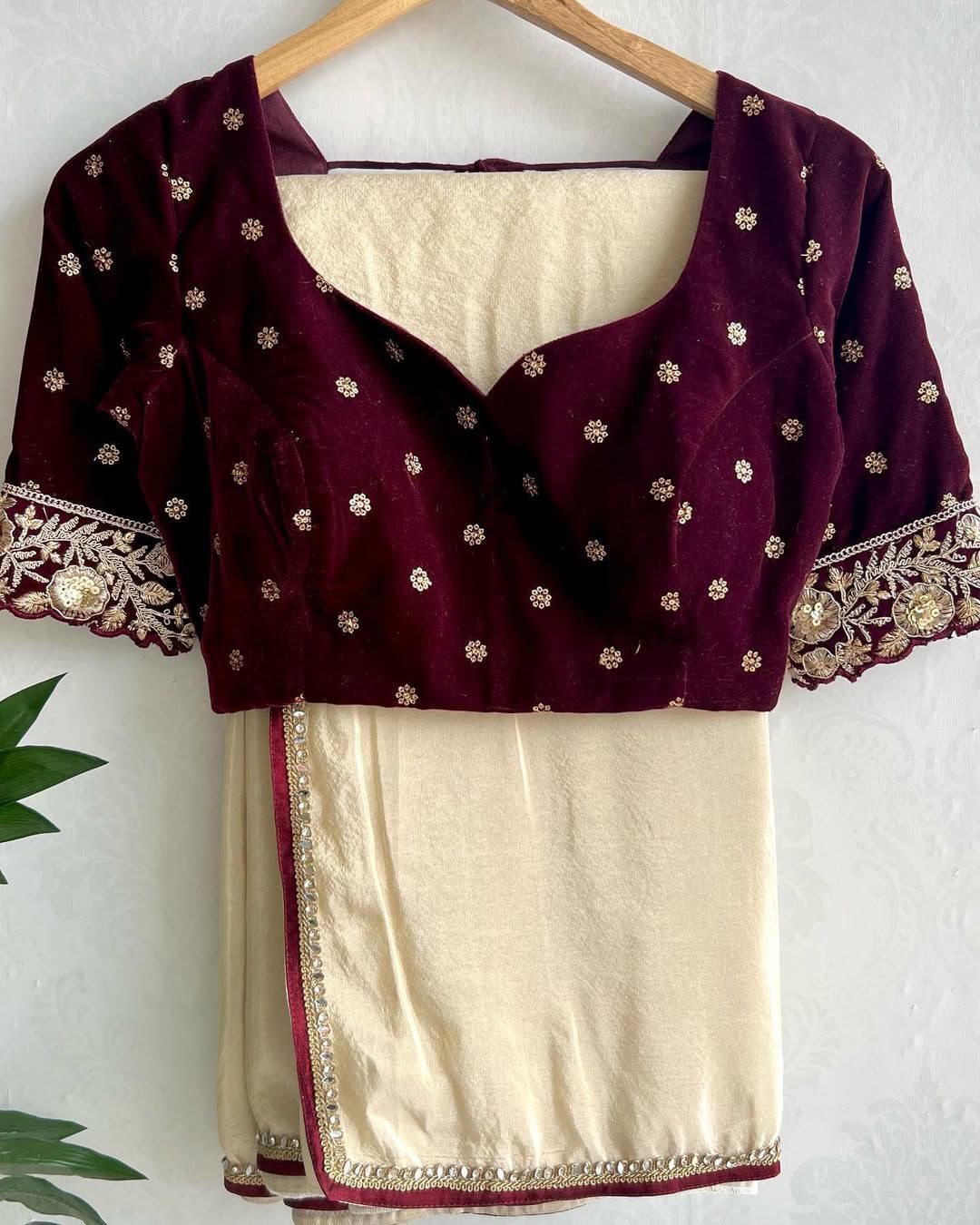 Lace Saree Along With Fully Stitched Pure Velvet Embroidery (SOLD OUT)
